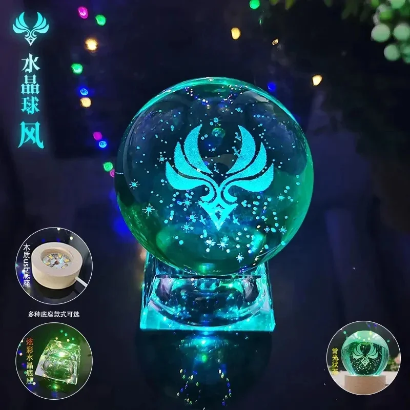 New Genshin Impact God Of Version LED Crystal Ball Luminous 7 Element Cosplay Toy Ornaments Kid Gift Props Home Decor Figurines