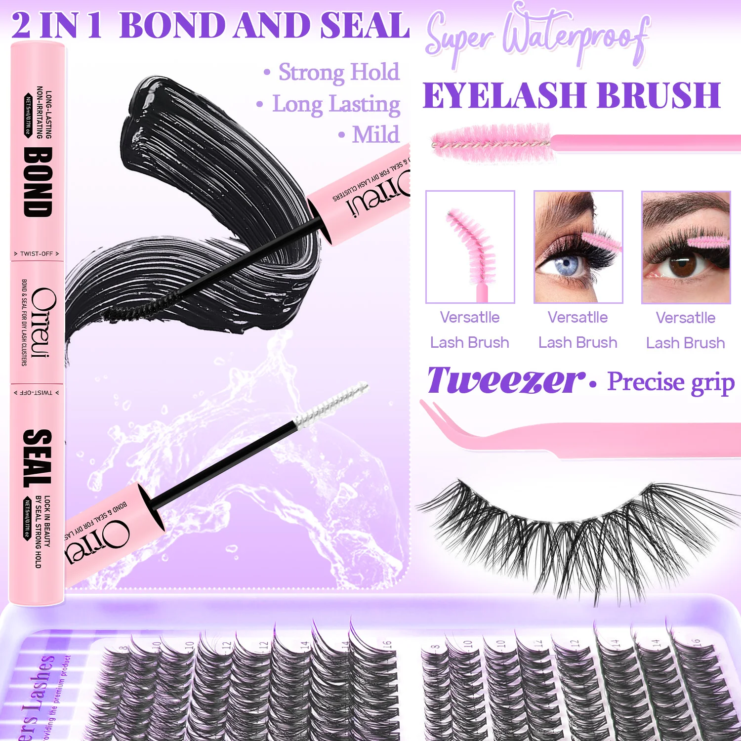 DIY Cluster-Wimpernverlängerungs-Set 30D 40D 50D Gemischte Längen 8-16mm Einzelwimpern mit Kleber, Versiegelung, Pinzette und Bürste – Detail 7