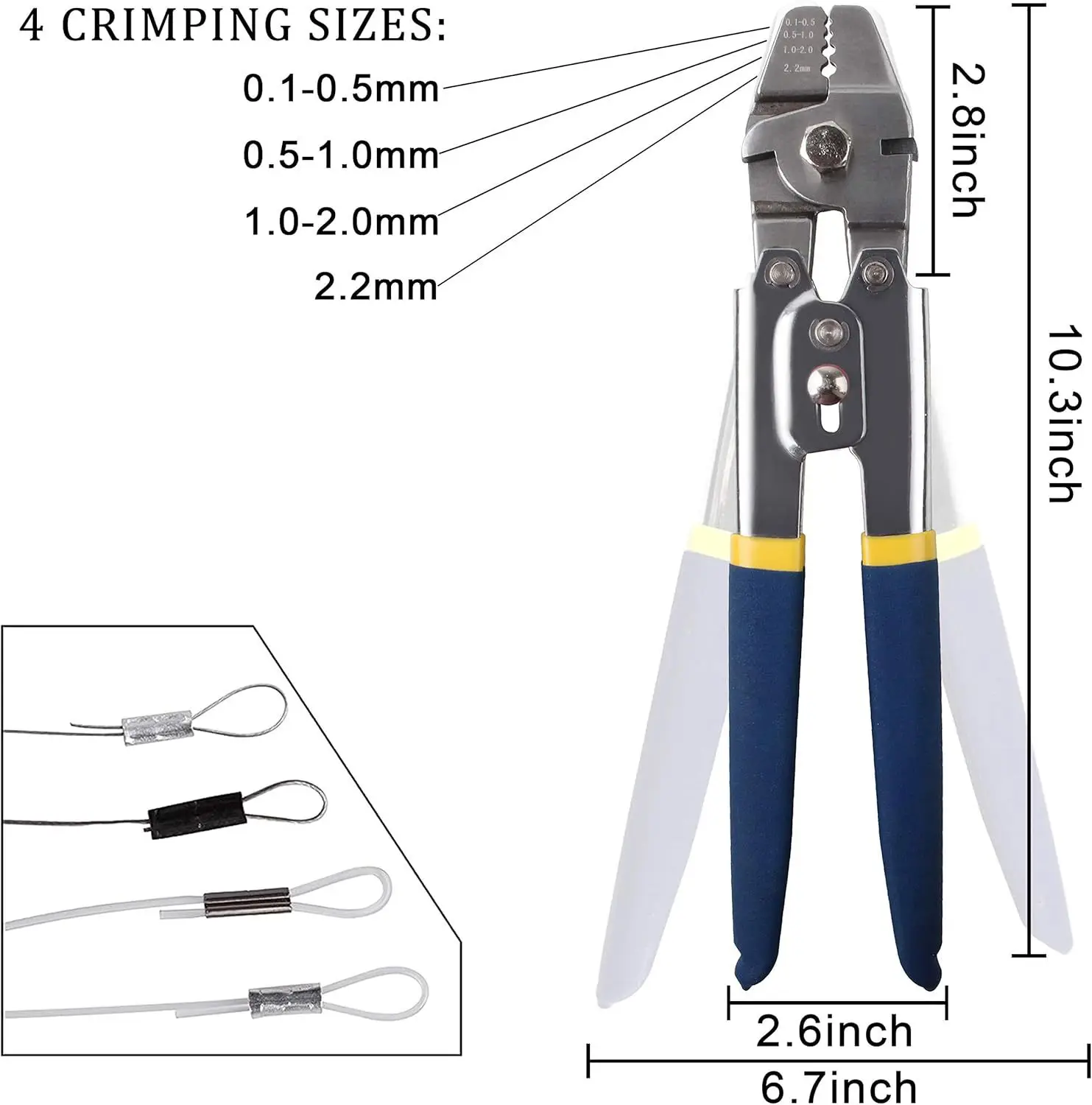 Tang Crimping Tali Kawat Ferrules Aluminium-Menampung Kabel Hingga 2.2Mm untuk Lengan Loop dan Penjepit Kit Alat Crimper Swaging
