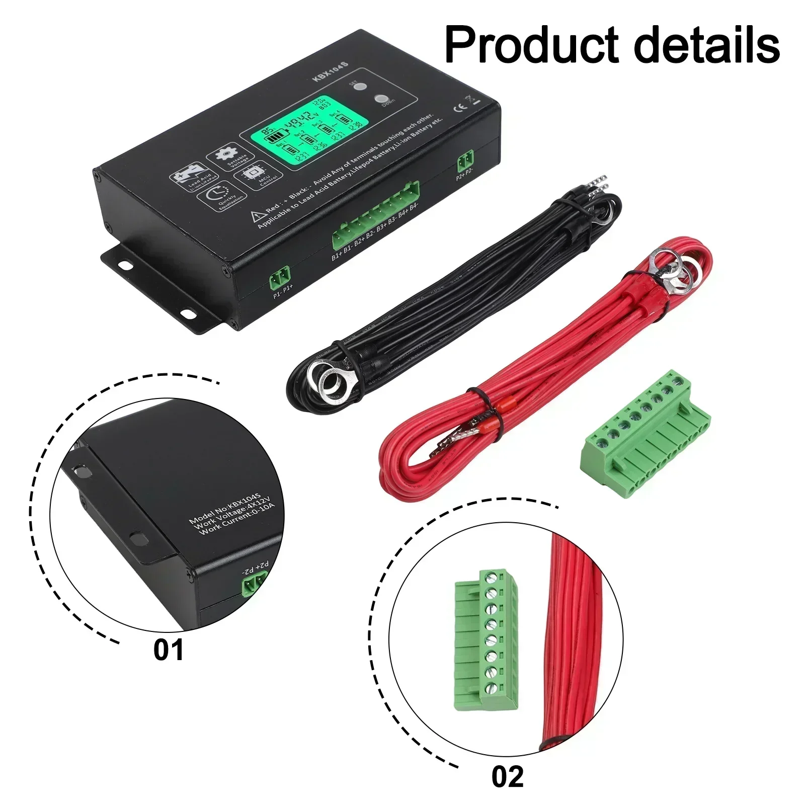 Battery Charging Battery Equalizer 48V Battery Equalizer Lead-acid Battery Pack Plug-in Terminals Reverse Connection Protection