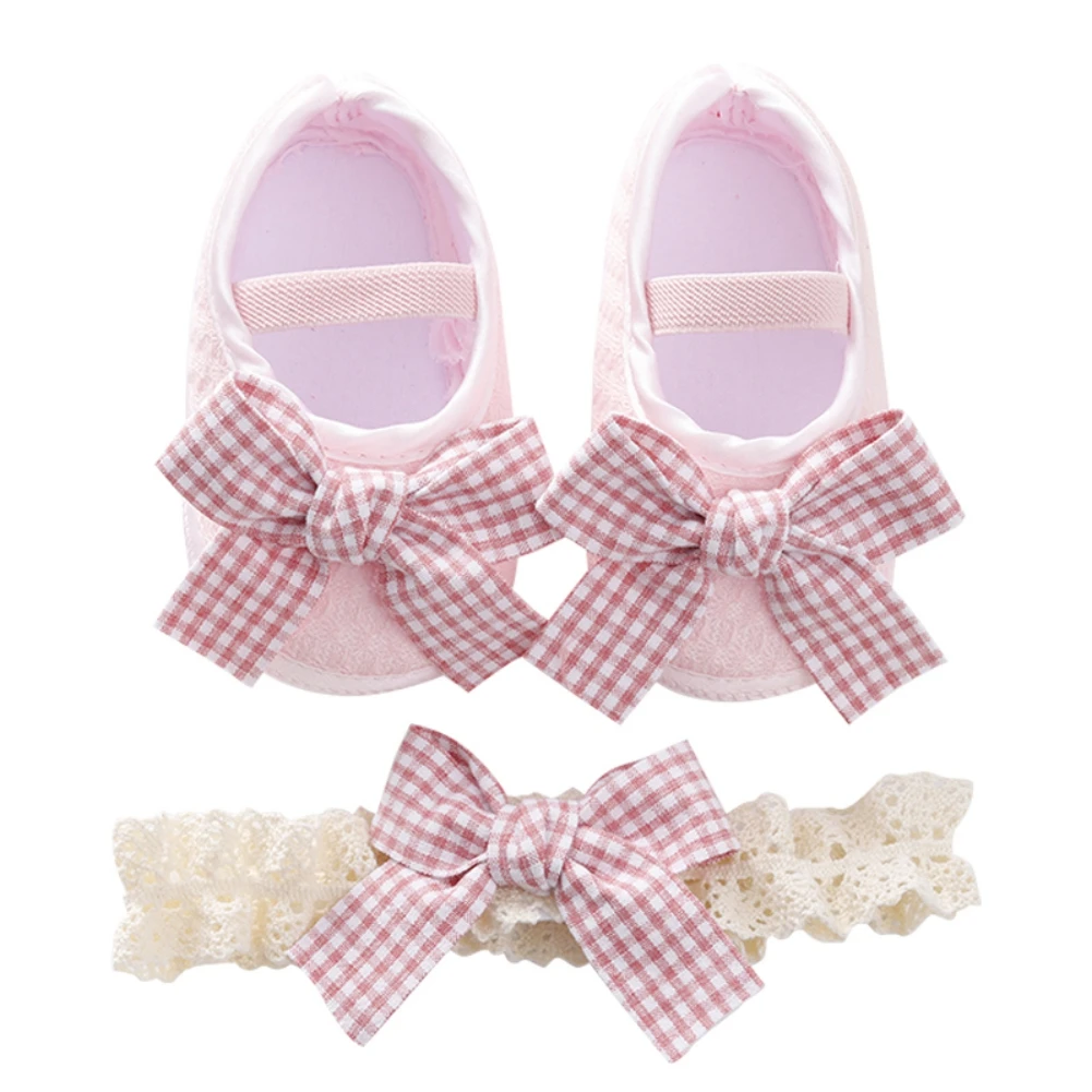 

2PCS/Set Toddler Girl Flats+Headband Infant Non-Slip Soft Sole Cute Bowknot Shoes Newborn Princess Shoes Baby First Walkers 0-1T