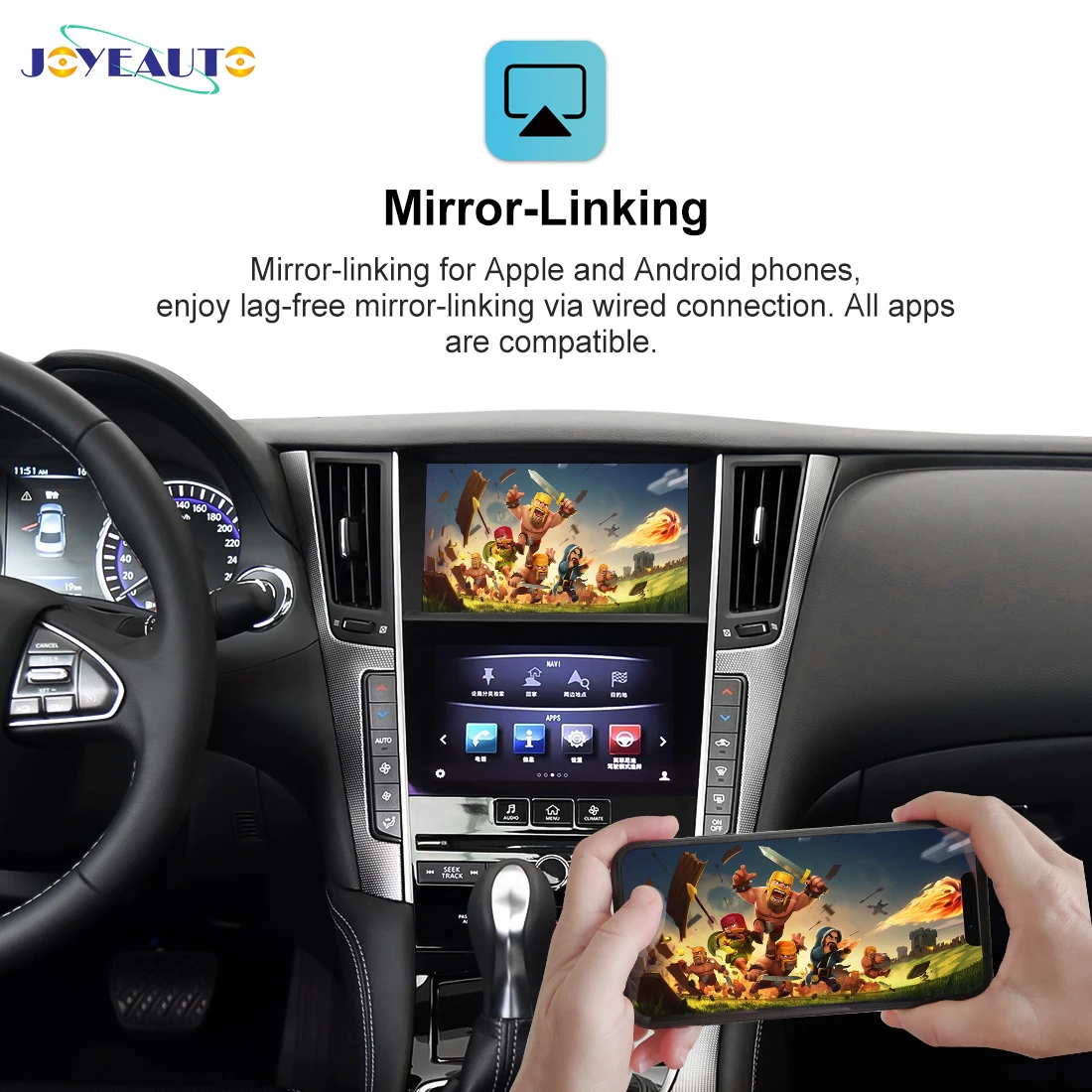 JoyeAuto Wireless Apple CarPlay for Infiniti 8inch Screen 2015-2019 Q50 Q60 Q50L QX50 Android Auto Mirror-Link Car Play Airplay