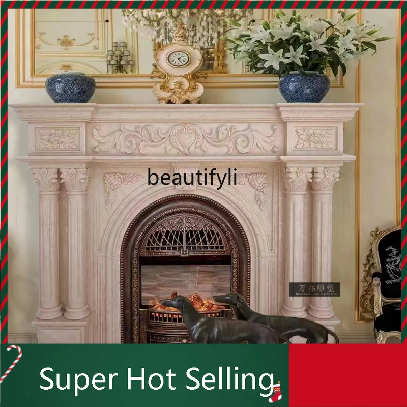 

D071 Marble Fireplace French Style European Style Villa Living Room Curio Cabinet Natural Stone White Jade Jazz White Stone Car