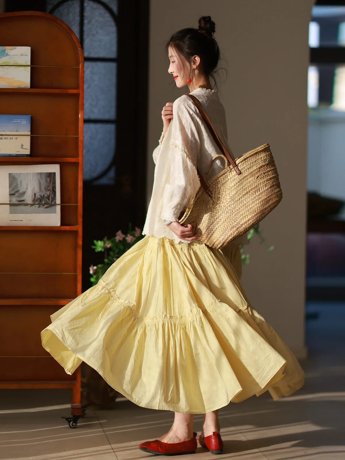 

Новая женская юбка-кейк с цветными вставками, утягивающая, в лесном стиле, художественная, весна 2026, свободный крой, хлопок