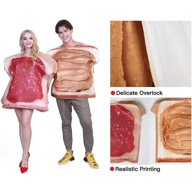 الكبار مضحك زبدة الفول السوداني وهلام الخبز زي هالوين الأزواج الغذاء تأثيري ملابس كرنفال عيد الفصح بوريم فستان بتصميم حالم MN3