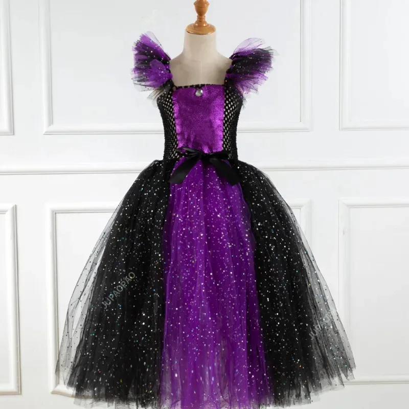 

New Models Halloween Costume for Girls in Europe and America Cospaly Witch Creative Small Bright Film Long Dress Dress