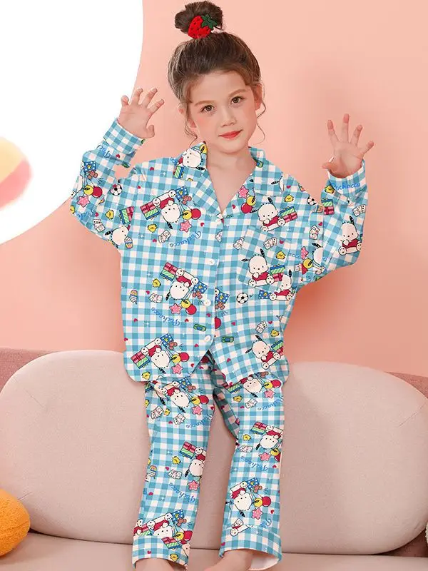 Sanrio Hello Kitty Pajamas Kuromi Cinnamoroll Melody Children Casual Spring Home Long Sleeve Sleepwear Kid Girls Nightwear Pants