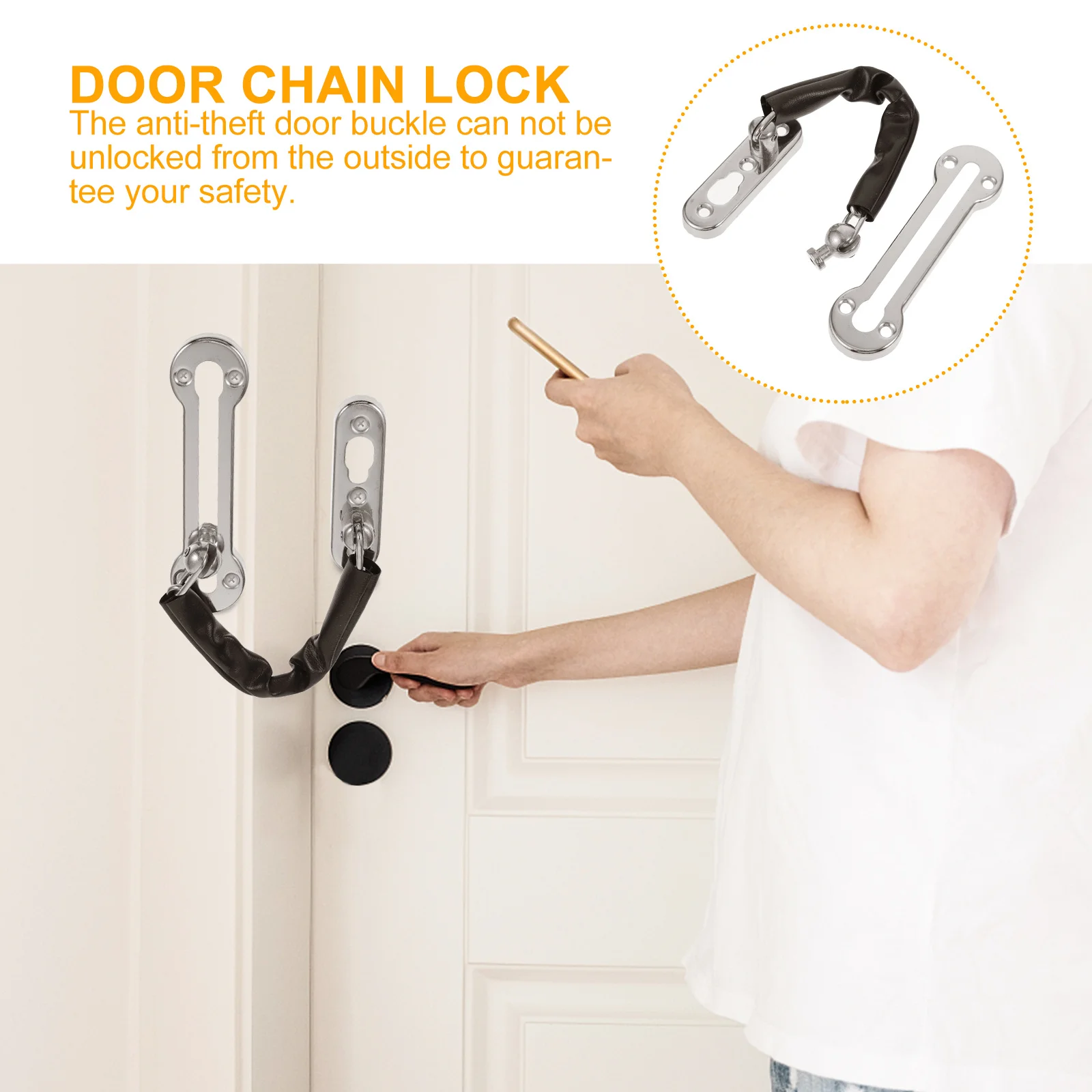 

Stainless Steel Door Chain Anti-Theft Heavy Duty Latch Sturdy Safety Bolt Smooth Touch for Indoor Door Protection