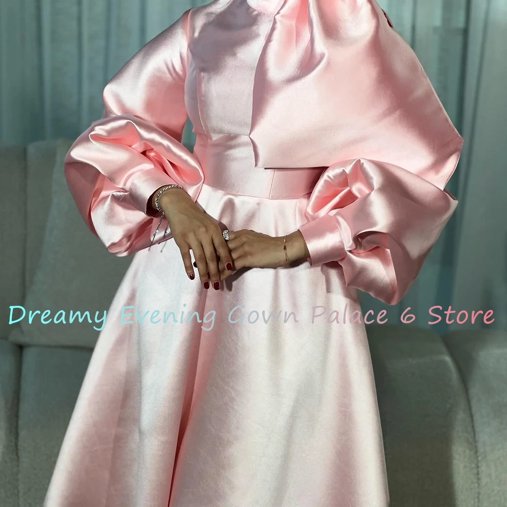 Customized Fashion A-Line Satin Evening Dress Temperament Tea Length Long Sleeves платье вечернее Saudi Arabia 2024 Custom Size