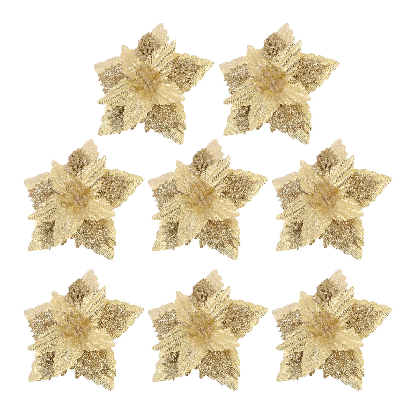 

8 Pcs Artificial Christmas Flowers Decorative Xmas PE Glitter Powder Bright Colors Unique Shape Simulation Flower Party