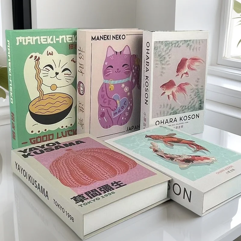 

Japanese Art Luxury Fake Book Storage Box Vintage Decorative Books Coffee Table Living Room Home Decor Koi Luck Cat Yayoi Kusama