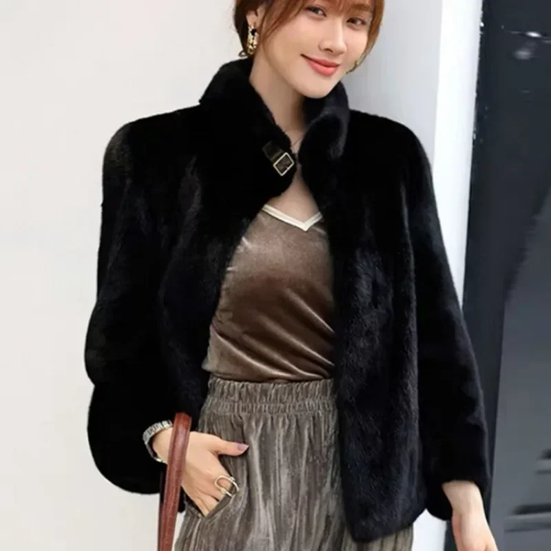 2023 New Mink Coat Women\'s Faux Fur Autumn and Winter Thickened Short Fashionable Loose Lamb Hair Comfortable Keep Warm Coat