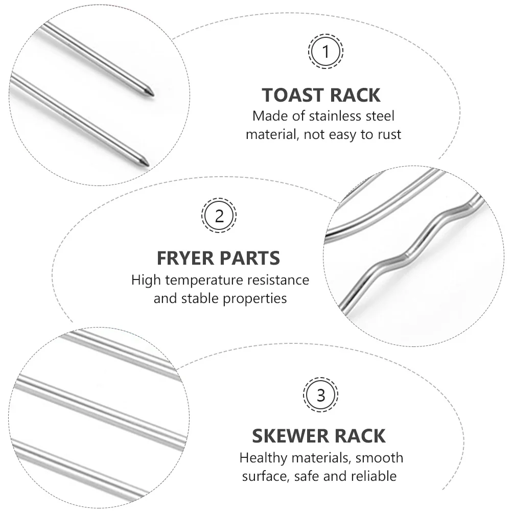 

2pcs Stainless Fryer Accessories Skewer Parts Toast Toast Rack Stainless Steel Grill Skewer Rack Fryer Parts Home Appliances