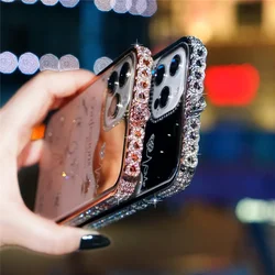 For iPhone 11 14 15 Pro Max 7 8 14 15 Plus SE X Xr Xs Max 12 13 Pro Max Case Glitter Rhinestone Metal Bumper Case Diamond Cover