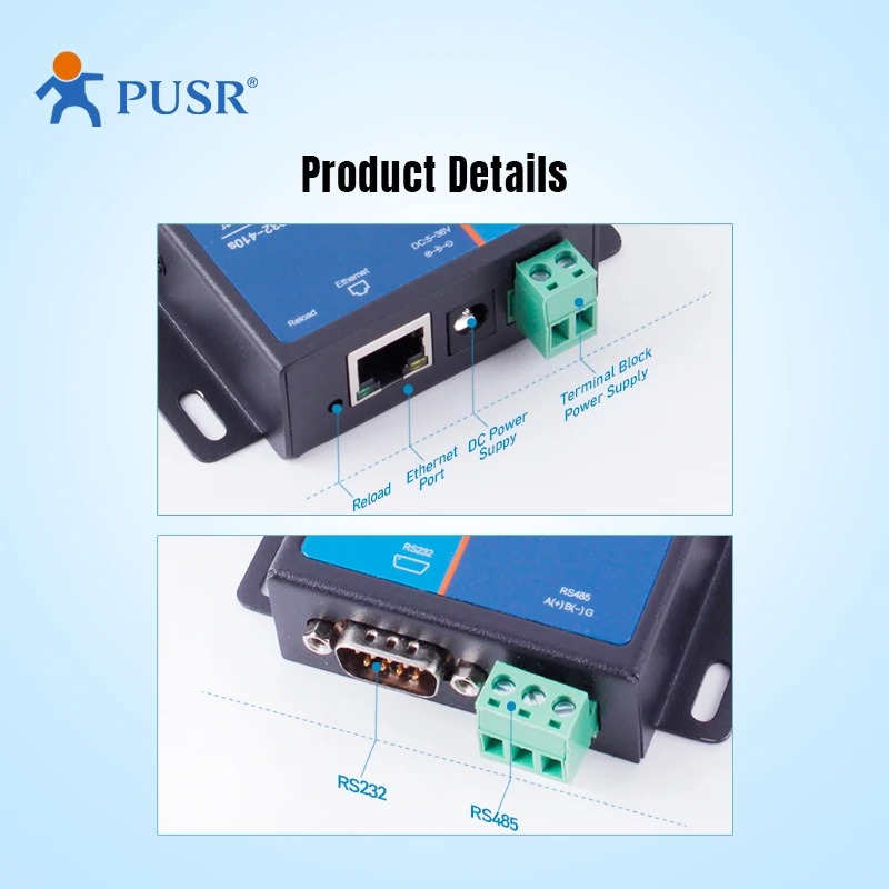 PUSR 1 * RS232 e 1 * RS485 Serial para Ethernet Suporte Pacote de Registro de Pacote de Batimento Cardíaco Virtual-COM Software USR-TCP232-410S-RT