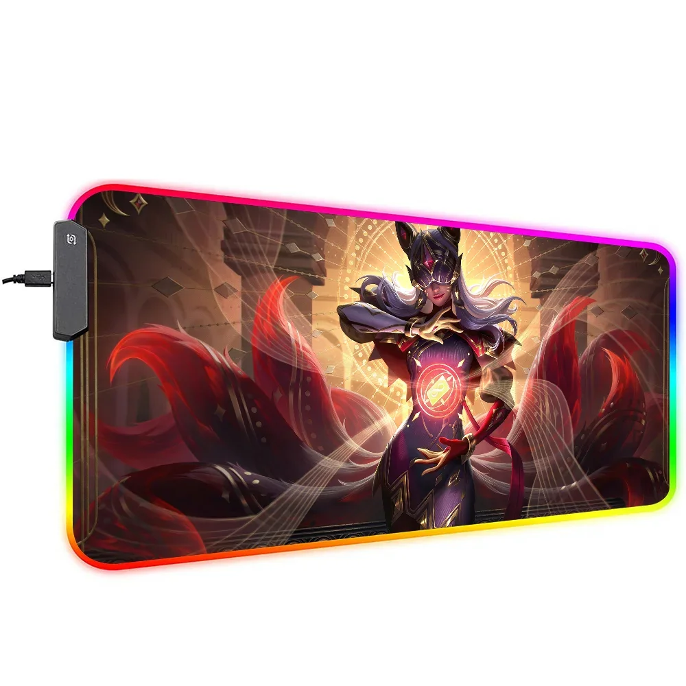 Ahri League of Legends Floor Mat XXL RGB Gaming Mouse Pads HD Black Gamer Accessories Large LED