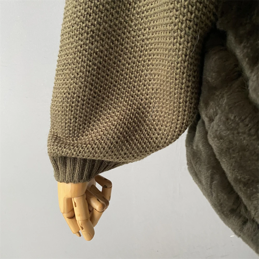 Jaxmonoy женская шуба из натурального меха кролика рекс в стиле пэчворк с вязаными рукавами, осень-зима 2022, новая верхняя одежда, женские повседневные шубы