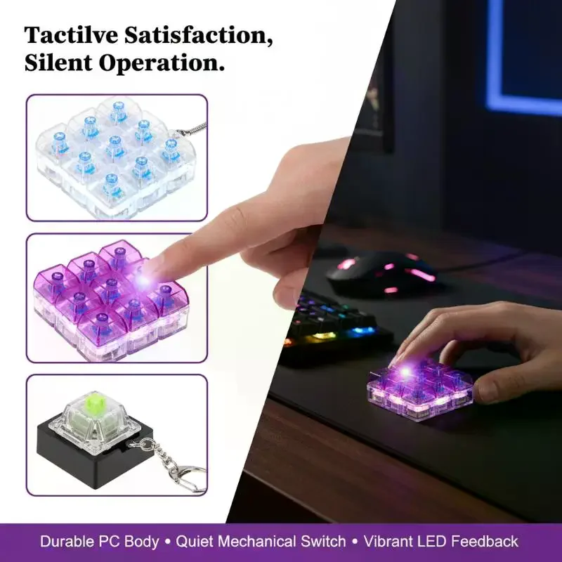 Silent Fidget Stress Reliever with Tactile Buttons, Transparent Keyboard-Style Keyring for Calm