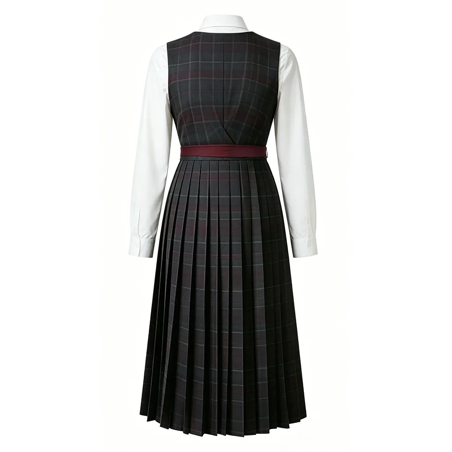 New TV Hermione Granger Uniform Set Purple Wizard Coat Tartan Pleated Dress with Tie Belt Dark Academia Hogwarts Cosplay Costume view 4