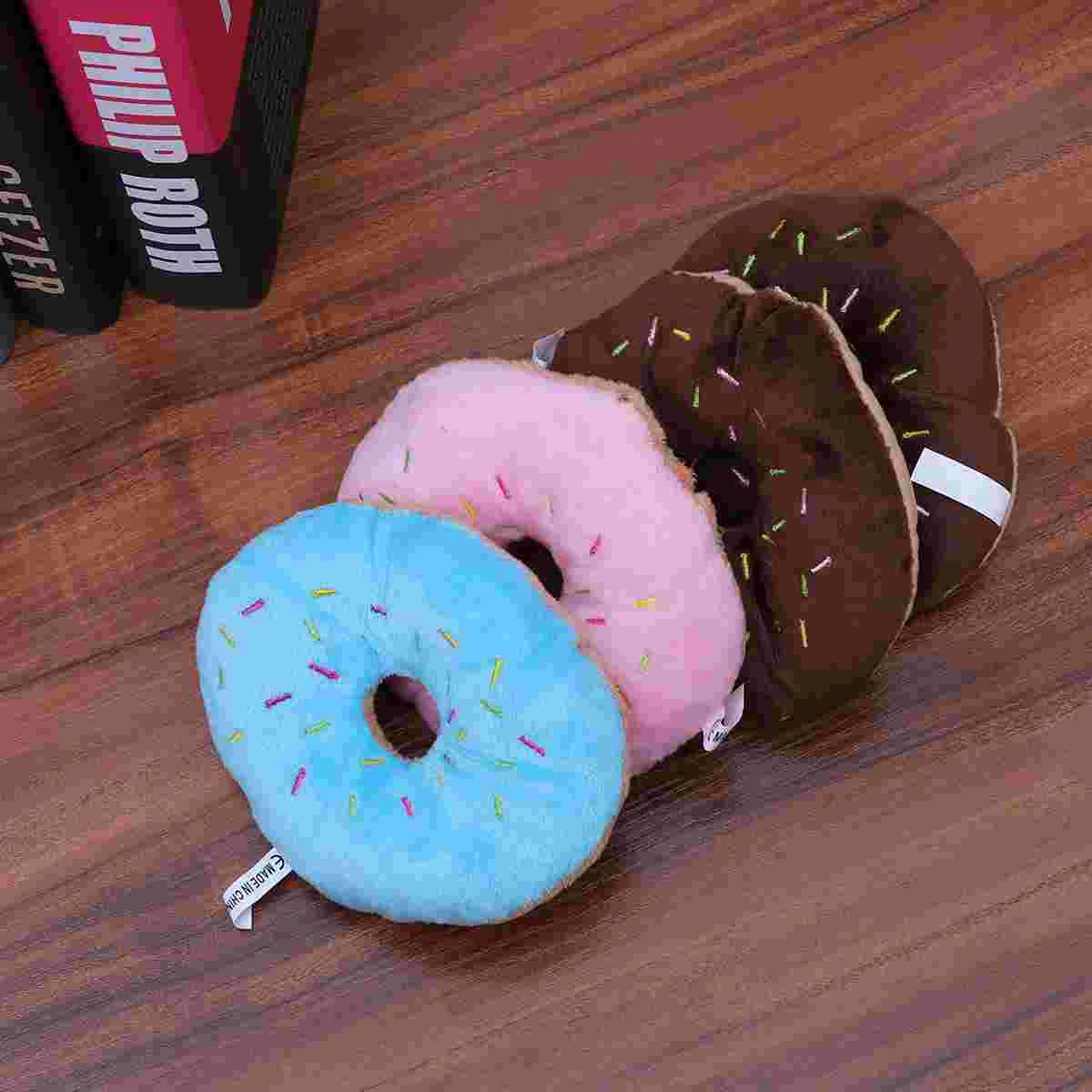 

6pcs Dog Chew Toy Plush Donut Shaped Squeaky Squeaking Sound Toy Plush Pet Puppy Toys Pets Bite Chewing Puppy Dog Toy (Coffee +