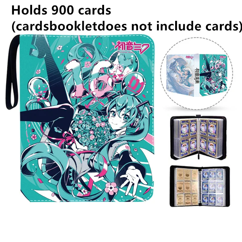 900 sztuk Album na karty Książka Anime Hatsune Miku Kolekcja kart Zamek błyskawiczny Karty do gry Segregator Uchwyt Prezenty dla dzieci Zabawki