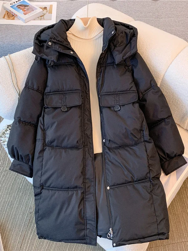 

Корейское свободное пальто Bla, женское зимнее пальто больших размеров, теплая хлопковая одежда средней длины, верхняя одежда