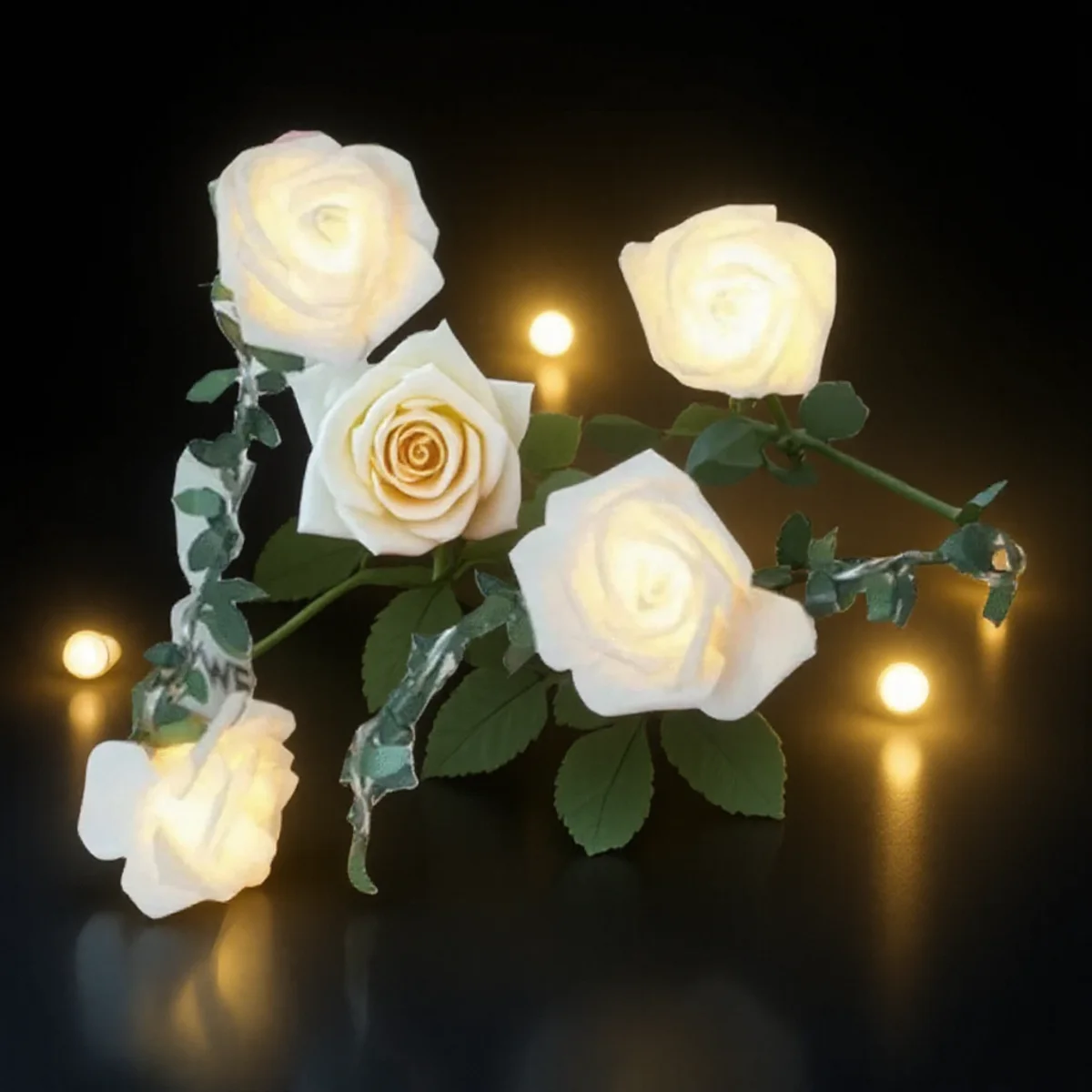 Linterna navideña con rosas, luces LED de 1,5 M, 3M, 6M, iluminación de cuento de hadas de vid de hoja verde para decoración de fiesta familiar