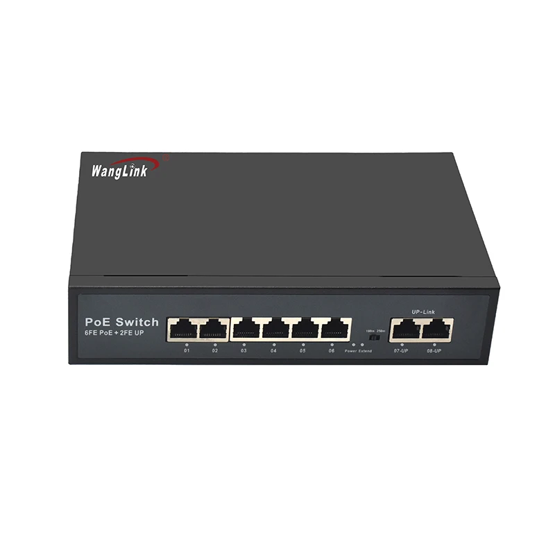 Wanglink-6 Port Poe Smart Switch, 10/100Mbps, 2 Port Uplink, Fast Poe, Support AI + 6KV Lightning Protection