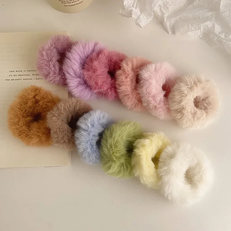 Autumn Winter Colored Plush Hair Rope for Women Solid Color Dopamine Large Intestine Hair Band Fashion Hair Accessories Girls