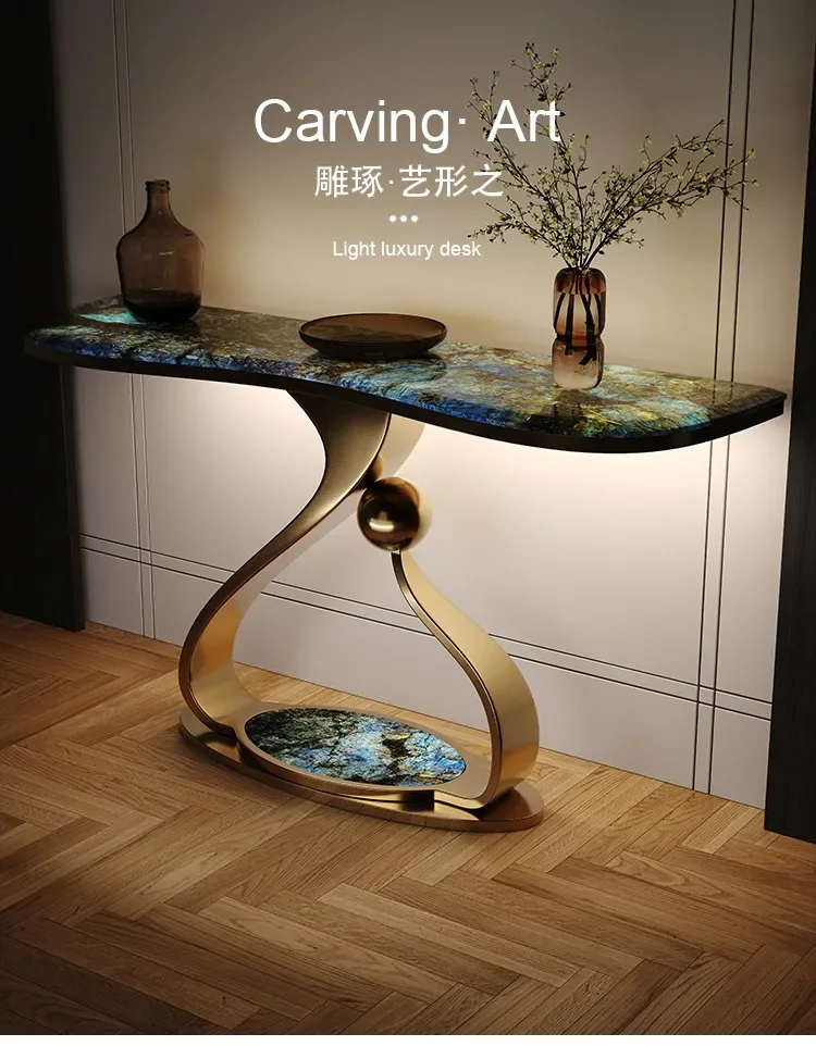 A Light luxury entrance table Modern simple stainless steel art entrance table Entry, case   End view table