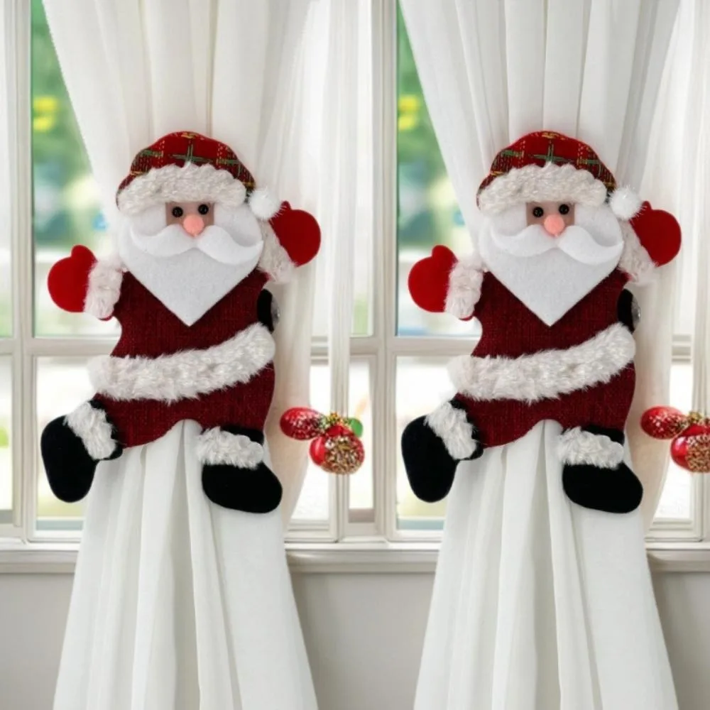 Santa Claus Snowman Curtain Strap Creative Christmas Curtain Clip New Year Xmas Curtain Holder Home Decoration Accessories 2PCS