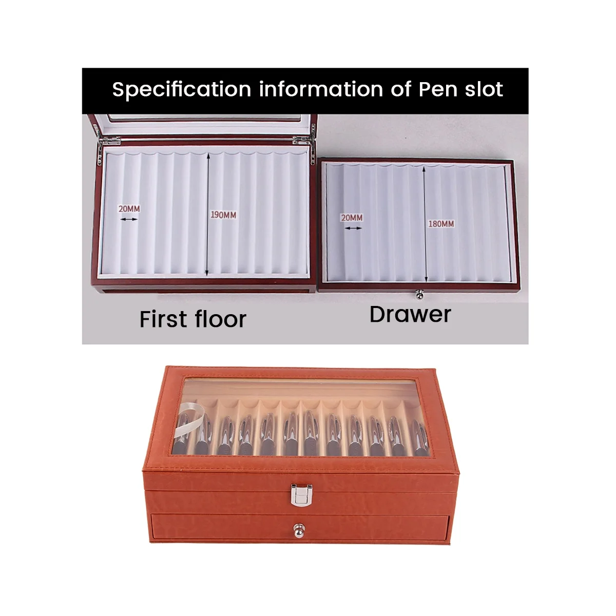 24 Slots Wooden Pen Display Storage Box Luxury 2 Layer PU Pen Case Fountain Pen-Collector Jewelry Organizer