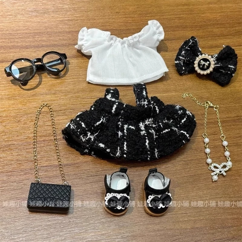 

New 17cm Labubu Doll Clothes Bow Small Fragrance Style Suit Cute Glue Doll Princess Dress Suitable For V1v2v3 Clothes Accessorie
