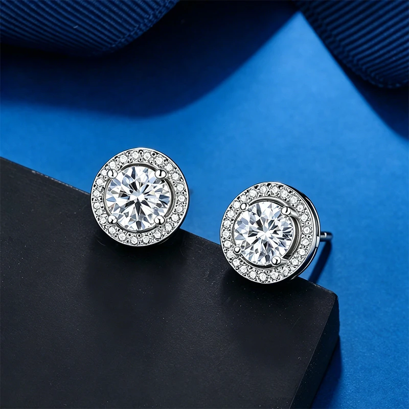 Aiternity Square Moissanite Women's Earrings 0.3CT 0.5CT 2CT 925 Sterling Silver Moissanite Studs Can Pass a Diamond Tester