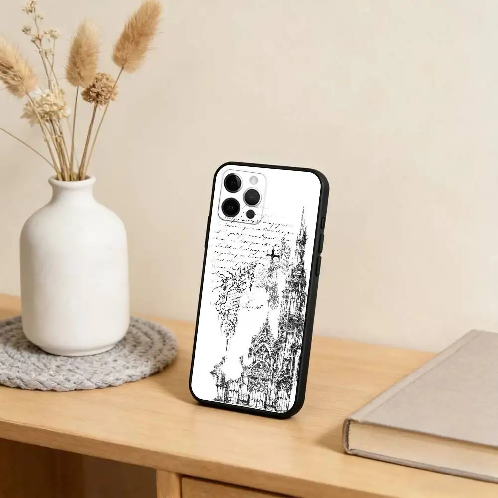 حافظة هاتف على الطراز القوطي C-Cyber S-Sigil-Cross لهاتف iPhone 17,16,15,14,13,12,11 Plus، Pro Max، XS، غطاء أسود من السيليكون الناعم