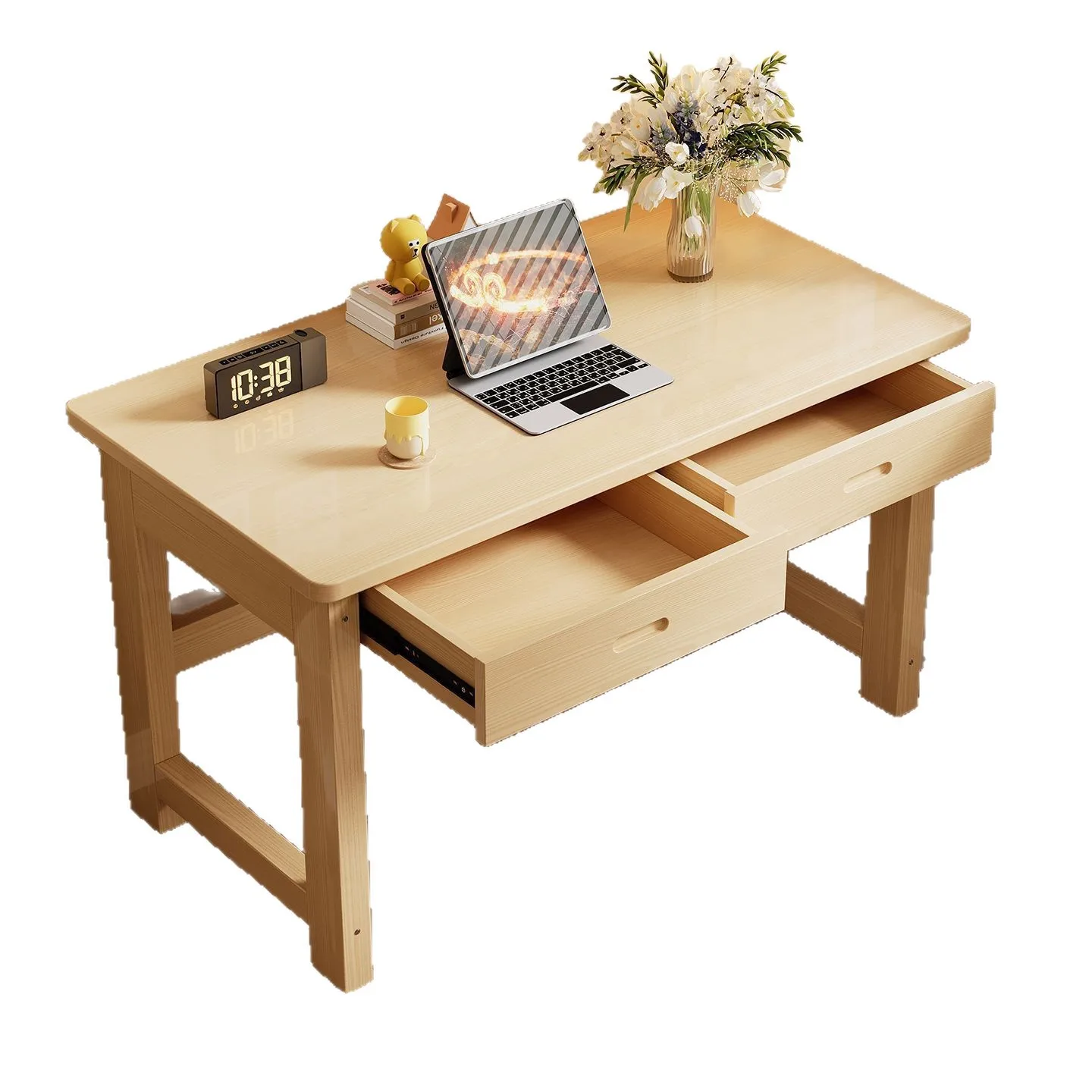 All solid wood simple study table, modern writing table for students, desk with drawers for primary school students and junior