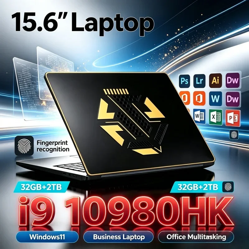 15.6'' Inch Portable Notebook Gaming Laptop Intel I9‑10980HK Windows 11 PC 32GB RAM 2TB SSD For Gamer Home Office Learning Work