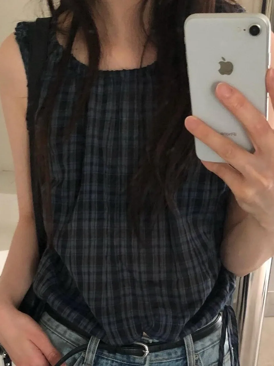 

Sweet Plaid Waist Cordoned Slimming Sleeveless Top Korean Style Women's Fashion Spring Summer New Arrival School Street Style