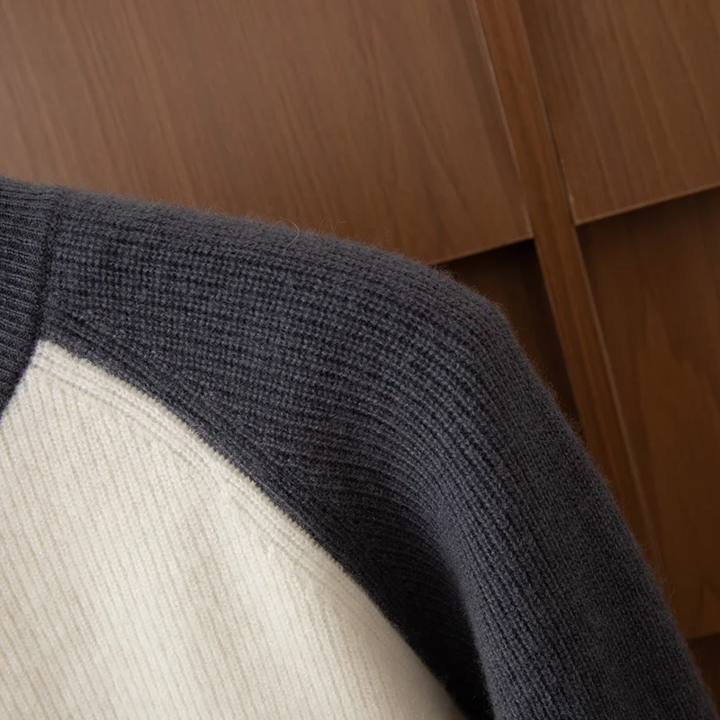 Мужской пуловер с круглым вырезом и цветными блоками, свитер из 100% чистого кашемира, осень-зима, свободный джемпер с длинными рукавами, кашемировый утепленный топ