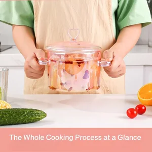 Aesthetic pink glass sauce, resistant to borosilita, binaural soup, stew pan, pasta, pots, kitchen tool 10 Main Sales Pink Pin - №6