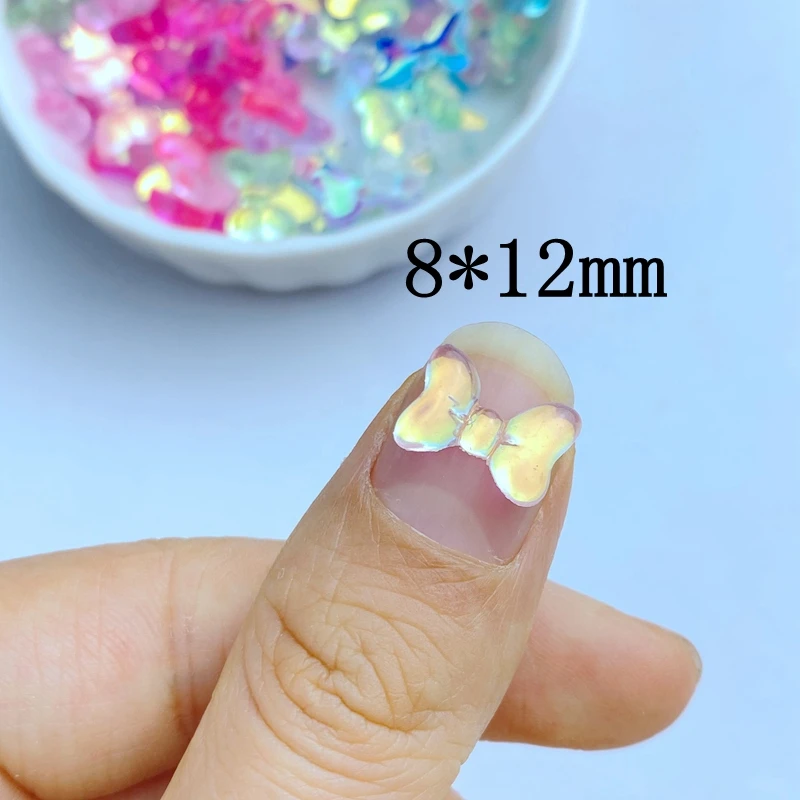 50Pcs New Cute Resin Mini 8*12mm Colorful Bow Series Flat Back Manicure Parts Embellishments For Hair Bows Accessories