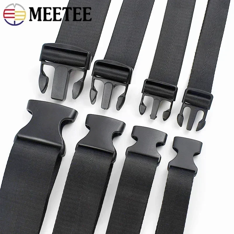 2/5Sets Ribbon Strap Fastener Buckle 20-50mm Release Plastic Buckle+Black Nylon Webbing Backpack Tape Adjust Clip Closure Clasp