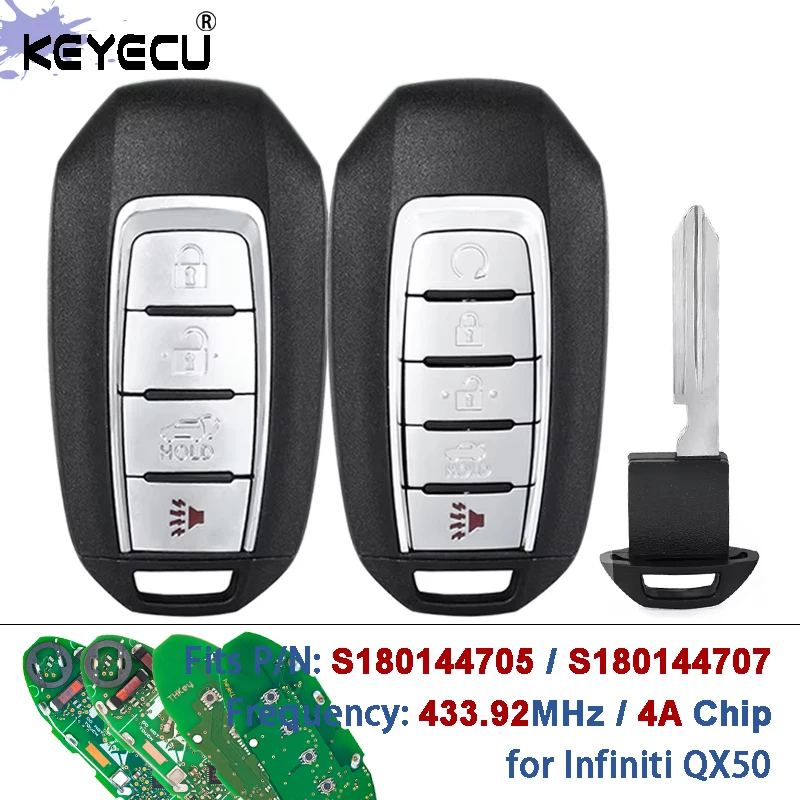 KEYECU FCC ID: KR5TXN1 P/N: S180144705 S180144707 433.92MHz 4A Chip 285E3-5NY7A Smart Remote Key Fob for Infiniti QX50 2020-2023