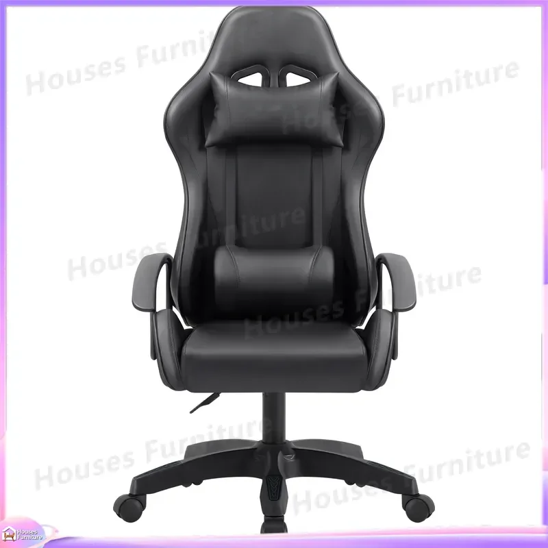 Ergonomic Gaming Chair with 360° Rotation Adjustable Height Reclining Backrest Fixed Armrests PU Leather Computer Office