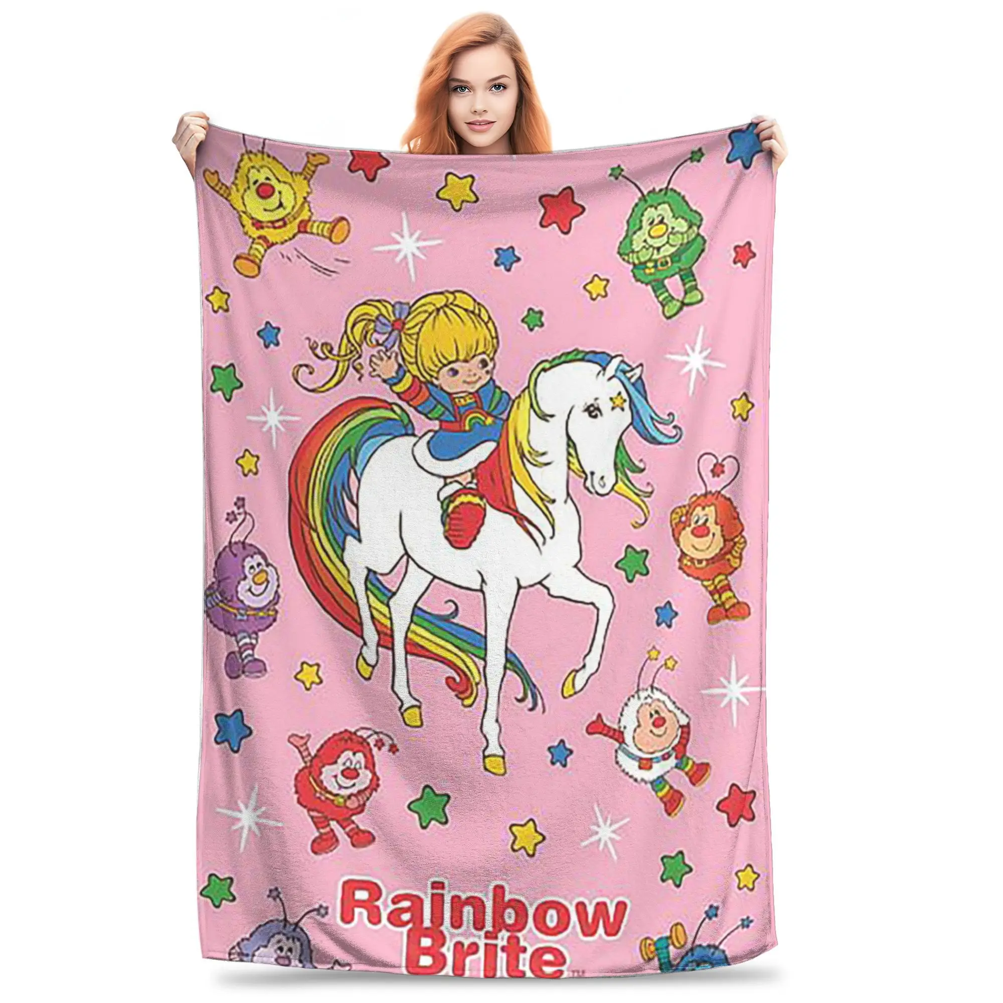 

Flannel Throw Blanket Rainbows Brite Warm Plush Blankets Soft Bedding for Bed Living room Home Travel Couch
