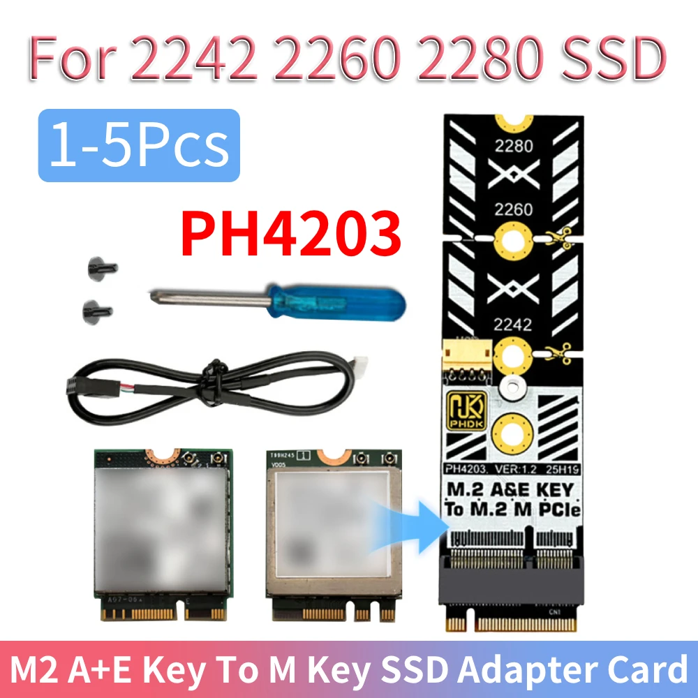 

1-5Pcs M2 A+E Key To M Key SSD Adapter Card Tools Included M.2 WiFi Interface A/E To M Key Expansion Card for 2230-2280 SSD