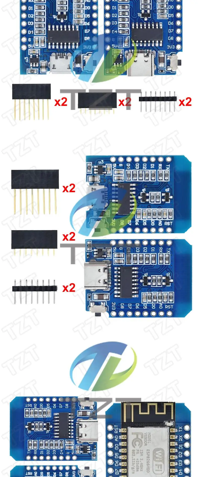 D1 Mini TYPE-C/MICRO ESP8266 ESP-12F CH340G V2 USB D1 Mini WIFI Entwicklungsboard D1 Mini NodeMCU Lua IOT Board 3,3 V mit Pins – Detail 8