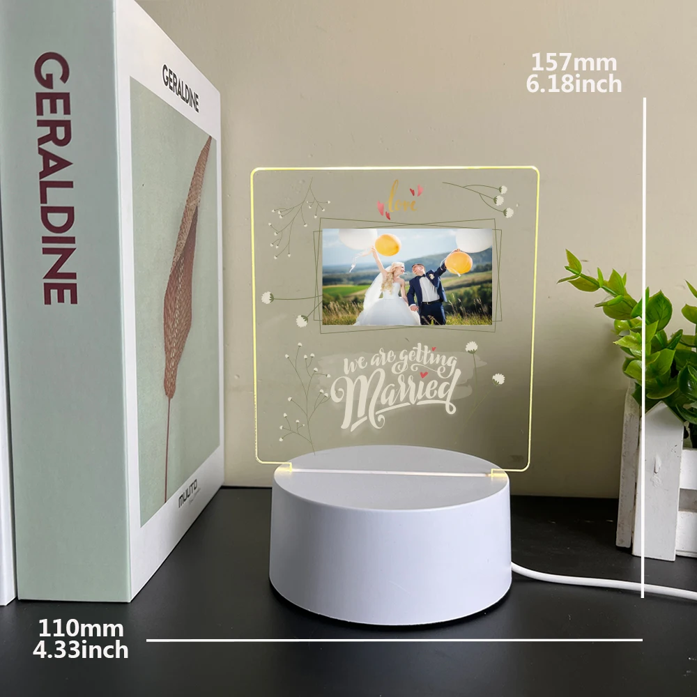 Customized LED night light, customized photos+7-color RGB couple bedroom decoration, USB battery dual use, romantic Valentine's