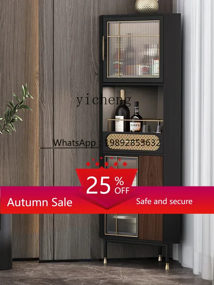 

Italian light luxury wine cabinet living room triangular cabinet solid wood glass storage corner cabinet