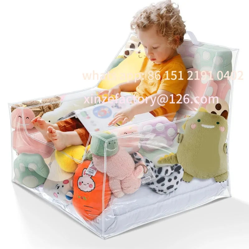 

Customizable Kids Storage Stool Chair 2in1 Thickened PVC Toy Organizer Bag Transparent Seat Creative Storage Box